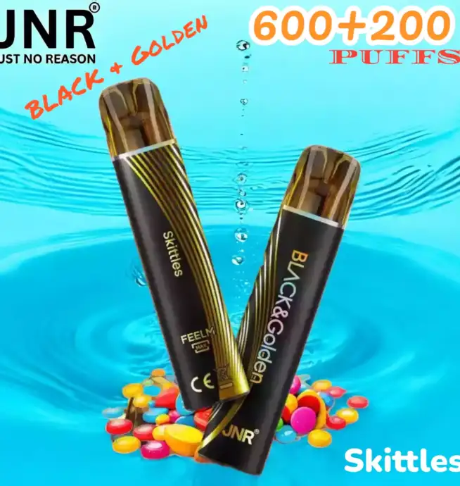 JNR BLACK & Golden 600+200 PUFF Vape Jetable Haut de Gamme Élégante et Performante